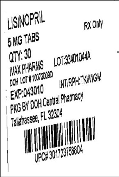 Lisinopril Tablets 5 mg 30s Label (Lisinopril 5mg(ivax))